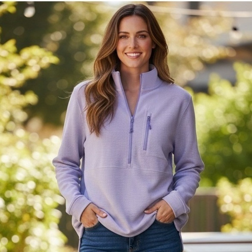 LL BEAN Quarter Zip Pullover M Lavender Ribbed Active Gorpcore Hiking Outdoors
